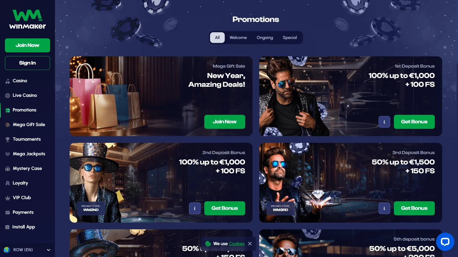 Winmaker Casino promotions on desktop